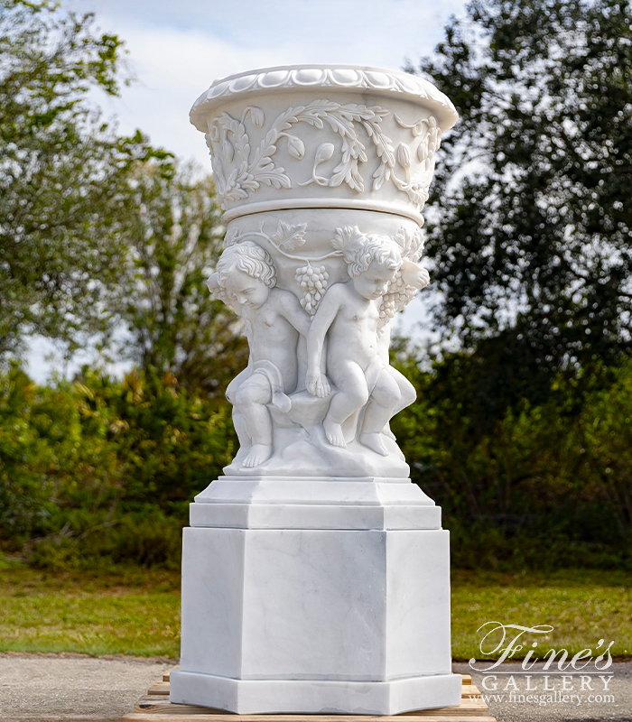 Marble Planters  - Luxurious Italian Marble Cherub Urn Pair  - MP-494